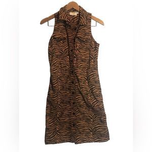 Maeve Anthropology Gemini Tiger Print Safari Sleeveless Dress. Tan and Black. 4